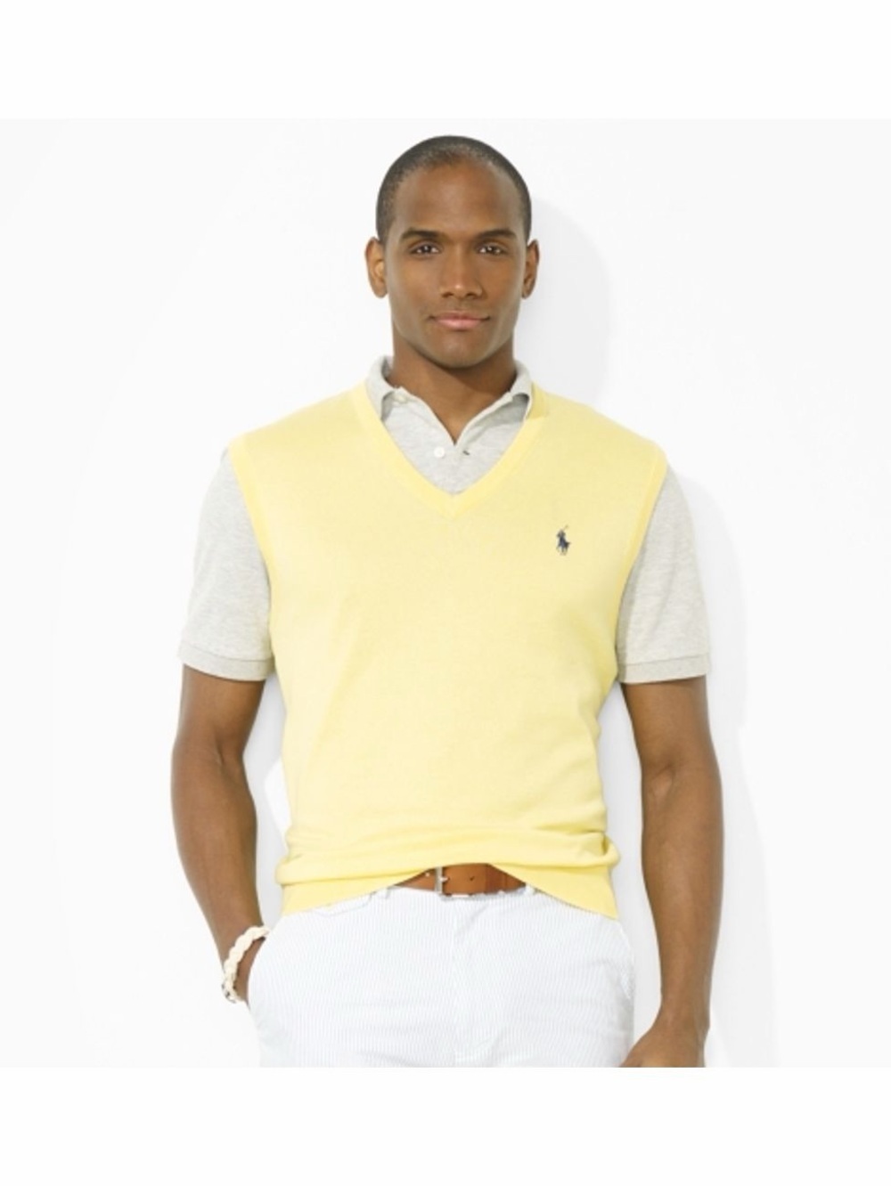 Polo Ralph Lauren NWT butter yellow v-neck puma cotton sweater vest Lg preppy